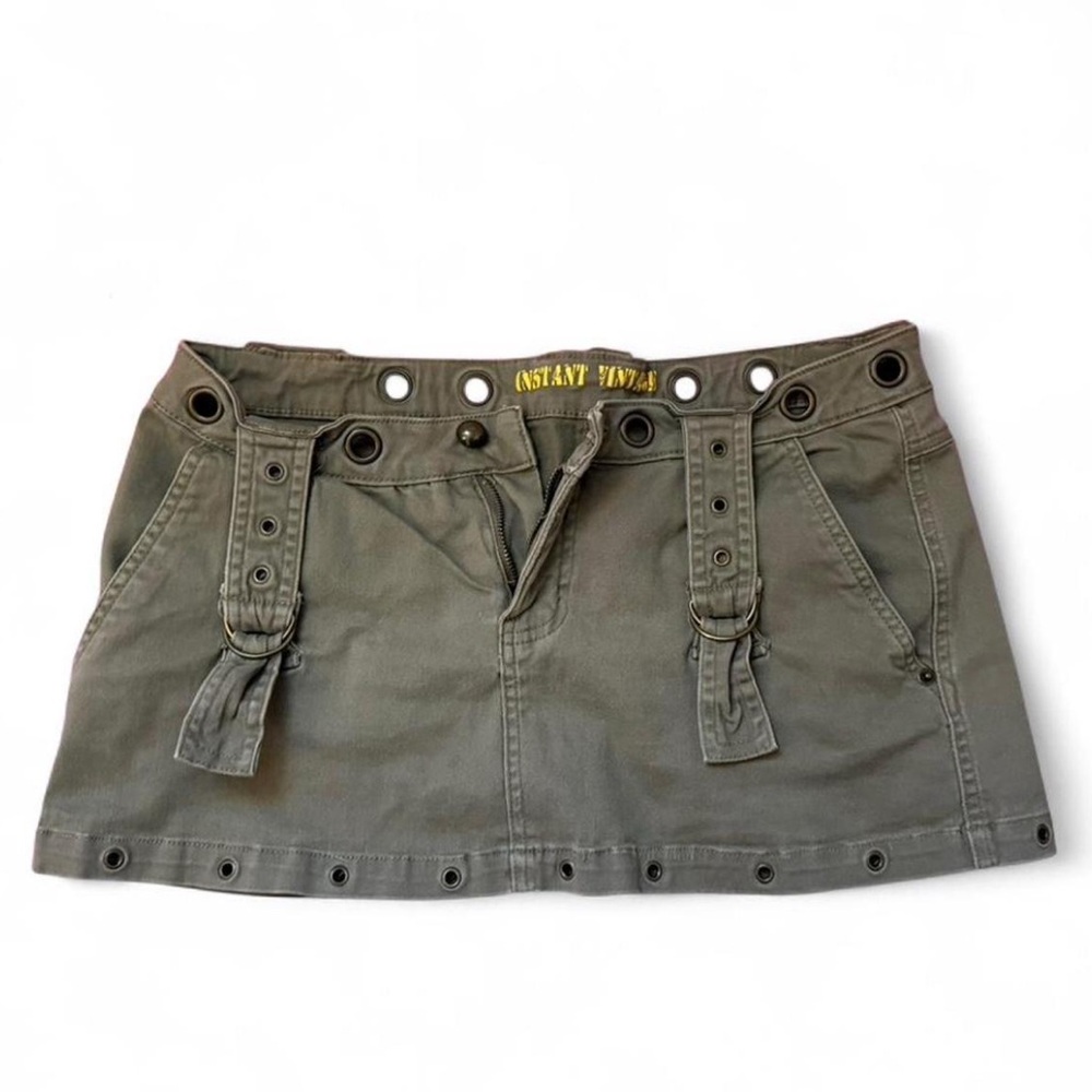 Y2K olive green khaki military cargo mini micro low rise skirt